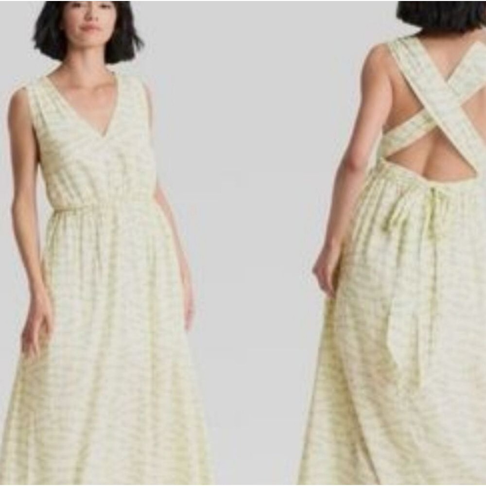 A New Day Small Fish Maxi Dress Spring Boho Lined